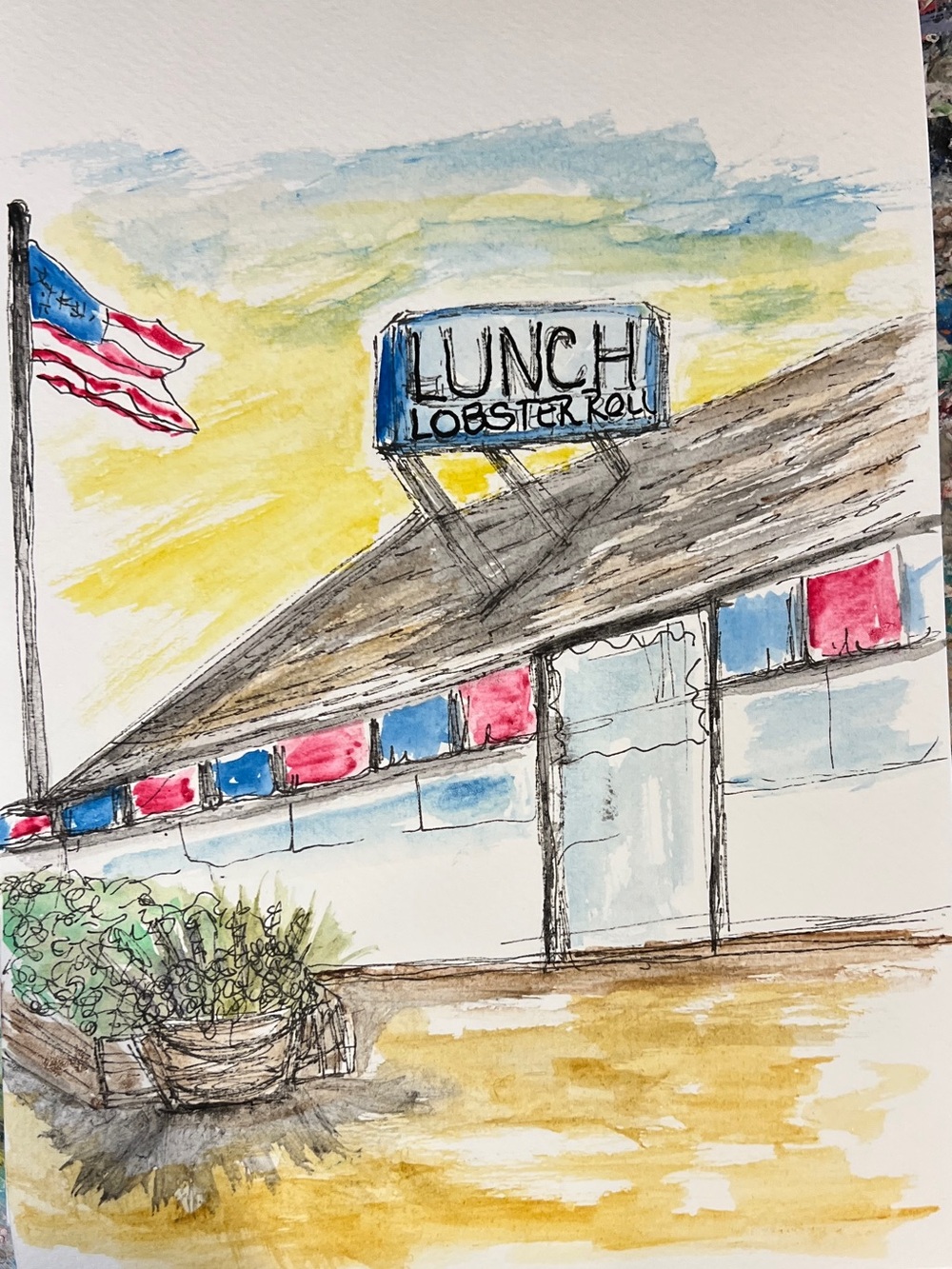 Montauck amagansett lobster roll watercolor painting art
